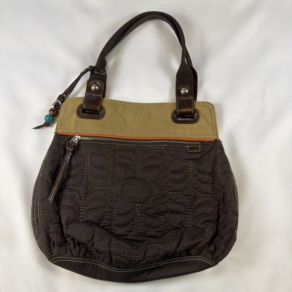 Fossil Shoulder Bag Key Per Cloth Canvas Hobo Purse Brown Quilted Floral Boho